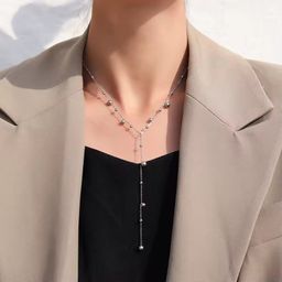Long Tassel Women Ball Chain Necklace Stainless Steel 18k Gold Plated Minimalist Euramerican Necklaces Jewelry