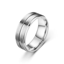 Wholesale New Fashion 8MM Wide Middle Groove Frosted Men's Stainless Steel Ring Fashion Jewelry