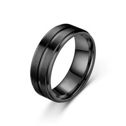 Wholesale New Fashion 8MM Wide Middle Groove Frosted Men's Stainless Steel Ring Fashion Jewelry