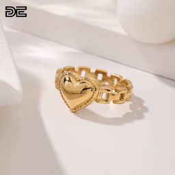DE Classic Niche Trendy Fashion Stainless Steel 18K Gold Plating PVD Non-Tarnish Zircon Watch Band Heart Ring for Women