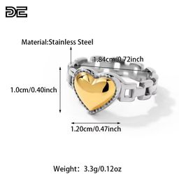 DE Classic Niche Trendy Fashion Stainless Steel 18K Gold Plating PVD Non-Tarnish Zircon Watch Band Heart Ring for Women