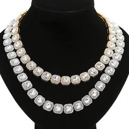 European and American New Hip-hop square Crystal Necklace Diamond Men's Rhinestone Necklace Fashionable Cuban Necklace Gift