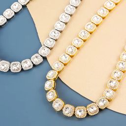 European and American New Hip-hop square Crystal Necklace Diamond Men's Rhinestone Necklace Fashionable Cuban Necklace Gift