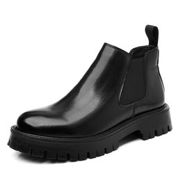 Handsome Comfortable Real Leather Cook Chelsea Boots Height Increasing Thick Sole Formal Slip on Fashion Ankle Boots for Men