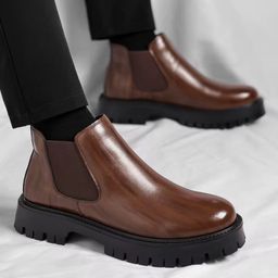 Handsome Comfortable Real Leather Cook Chelsea Boots Height Increasing Thick Sole Formal Slip on Fashion Ankle Boots for Men