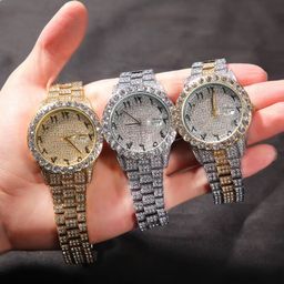 Full Diamond Luxury Watch Men Hip Hop Iced Out Watch Men Gold Quartz Swash Digital Large Dial Stainless Steel Relogio