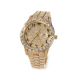 Full Diamond Luxury Watch Men Hip Hop Iced Out Watch Men Gold Quartz Swash Digital Large Dial Stainless Steel Relogio