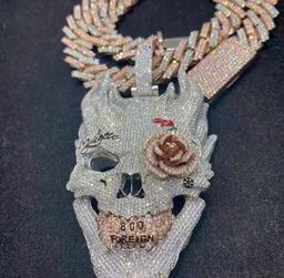 Personality Necklace Hip Hop Demon Skull Rose Flower Eye Pendant Copper Micro Inlaid 3A Zircon Iced Out Jewelry