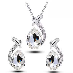 European and American New Austrian Crystal Pendant Necklace Set with Large Zircon Inlaid Necklace for Women