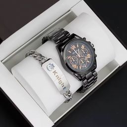 Beautiful Couple Watch Gift Set Black Watch High Quality Stainless Steel Bracelet Creative Gift Quartz Watch for Men and Women