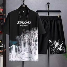 Men's Summer T-shirt Suit Casual Thin Print Sports Jogger Short Sleeve Top Shorts 2 Piece US Men One Outfit Sportswear 2Pcs Set
