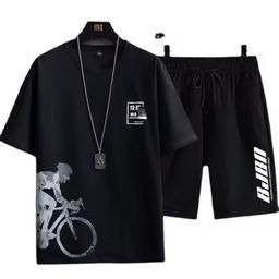 Men's Summer T-shirt Suit Casual Thin Print Sports Jogger Short Sleeve Top Shorts 2 Piece US Men One Outfit Sportswear 2Pcs Set