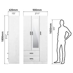 FG 3 DOORS WARDROBE + 2 DRAWERS + MIRROR