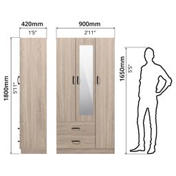 FG 3 DOORS WARDROBE + 2 DRAWERS + MIRROR