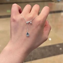 GT Blue Water Drops Necklace Adjustable Collarbone Chain Stainless Steels Jewelry Necklace