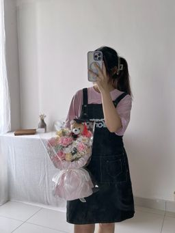 (GB030) Graduation Bear Soap Flower Mixed Transparent Bouquet 