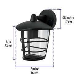 Arbotante tipo farol moderno suspendido p/exteriores, negro