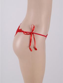Red Lace with side ribbon thong