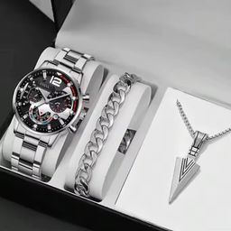 Wholesale Alloy Fashion Stainless Steel Quartz Watch Bracelet Jewelry Set Classic Gold Geneva Watches Set for Men