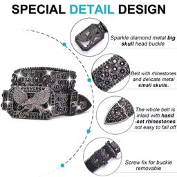 2024 New Retro Metal for Buckle Design Punk Crystal Eagle Belt with Diamond Fashion Cowboy Rhinestone Western Leather Belt
