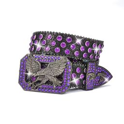 2024 New Retro Metal for Buckle Design Punk Crystal Eagle Belt with Diamond Fashion Cowboy Rhinestone Western Leather Belt
