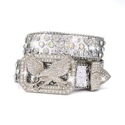 2024 New Retro Metal for Buckle Design Punk Crystal Eagle Belt with Diamond Fashion Cowboy Rhinestone Western Leather Belt