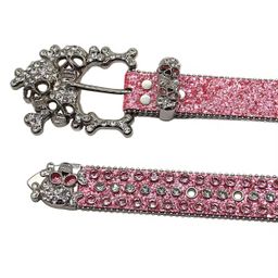 New Western Luxury Crystal Rhinestone Belt With Skeleton Button Head Hip Hop Punk Fashion Trend Designer Women's Belt