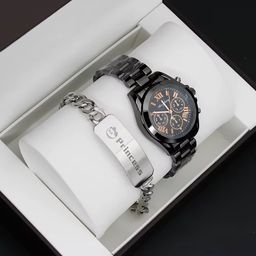 Black Watch High Quality Stainless Steel Bracelet Creative Gift Quartz Watch for Men and Women
