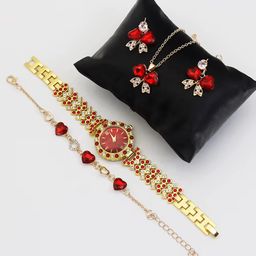 New Luxury Watch for Woman Fashion Diamond Inlay Ladies Wrist Watch Jewelry Set Box Gifts for Women