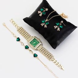 Luxury Watch for Woman Square Dial Ladies Diamond Wrist Watch Jewelry Set Box Gifts for Women