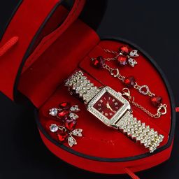 Luxury Watch for Woman Square Dial Ladies Diamond Wrist Watch Jewelry Set Box Gifts for Women