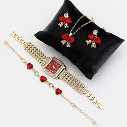 Luxury Watch for Woman Square Dial Ladies Diamond Wrist Watch Jewelry Set Box Gifts for Women