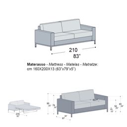 Sofa with bed opening in metal and polyurethane made in Italy 