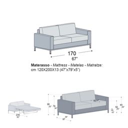 Sofa with bed opening in metal and polyurethane made in Italy 