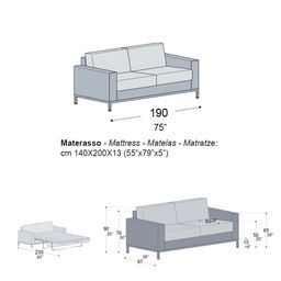 Sofa with bed opening in metal and polyurethane made in Italy 