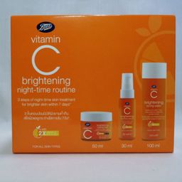 Boots Vitamin C Brightening Night Time Routine Set 1 x 50ml sleeping Mask 1 x toning water 100ml 1 x intensive serum 30ml"