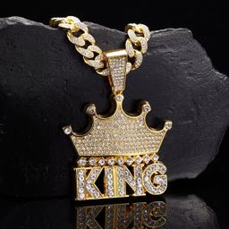 Punk Large Crown KING Letter Pendant Necklace Shiny Heavy Hip Hop Pendant Jewelry Gift for Men and Women