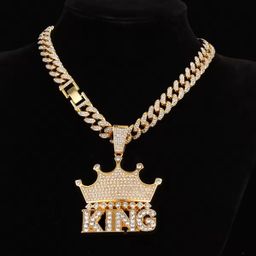 Punk Large Crown KING Letter Pendant Necklace Shiny Heavy Hip Hop Pendant Jewelry Gift for Men and Women