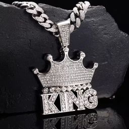Punk Large Crown KING Letter Pendant Necklace Shiny Heavy Hip Hop Pendant Jewelry Gift for Men and Women