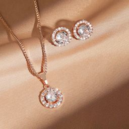 Romantic Elegant Jewelry Shiny Zircon Necklace Earrings Jewelry Sets Necklace Pendant Charms Jewelry