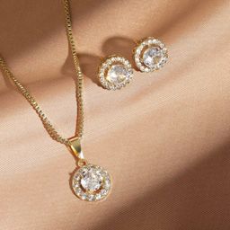 Romantic Elegant Jewelry Shiny Zircon Necklace Earrings Jewelry Sets Necklace Pendant Charms Jewelry