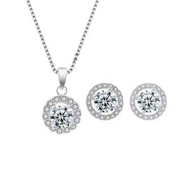 Romantic Elegant Jewelry Shiny Zircon Necklace Earrings Jewelry Sets Necklace Pendant Charms Jewelry