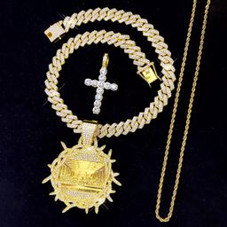 Hip Hop Last Supper Pendant Necklace Iced Out Cross Religious Pendant Cuban Chain Rapper Jewelry for Men and Women Gifts
