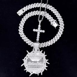 Hip Hop Last Supper Pendant Necklace Iced Out Cross Religious Pendant Cuban Chain Rapper Jewelry for Men and Women Gifts