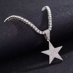 Iced Out Hip Hop Star Pendant Necklace for Men Women Bling 4MM Tennis Chain Fashion Jewelry Rapper Necklace Gift