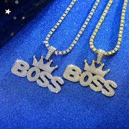 Iced Out Bling Men Hip Hop Jewelry Micro Paved 5A Rhinestone Crown Letter Boss Cool Sparking Rock Punk Pendant