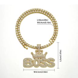 Iced Out Bling Men Hip Hop Jewelry Micro Paved 5A Rhinestone Crown Letter Boss Cool Sparking Rock Punk Pendant