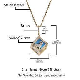 Customize and Wholesale 2Pcs/Set Three-dimensional square Photo Pendant Necklace for Men Women Shiny HipHop Cube Picture Pendant