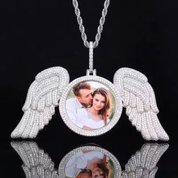 Bling Fine HipHop 925 Silver Moissanite Diamond Jewelry Iced Out Angel Wings Photo Pendant Necklace for Men Women Best Gift