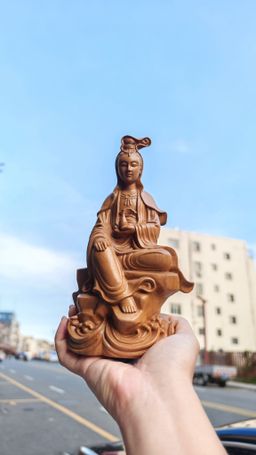 樟木雕刻紫竹林观音【18.5cm mini】